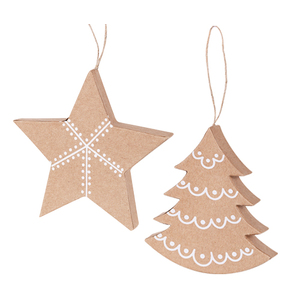 Zart Papier Mache' 3D Tree & Star Ornaments