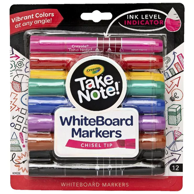 Take Note! Dry Erase Markers, Chisel Tip, 12 Count