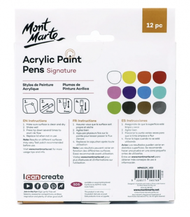 Mont Marte Signature Acrylic Paint Pens with smooth flowing paint, these  pens are perfec