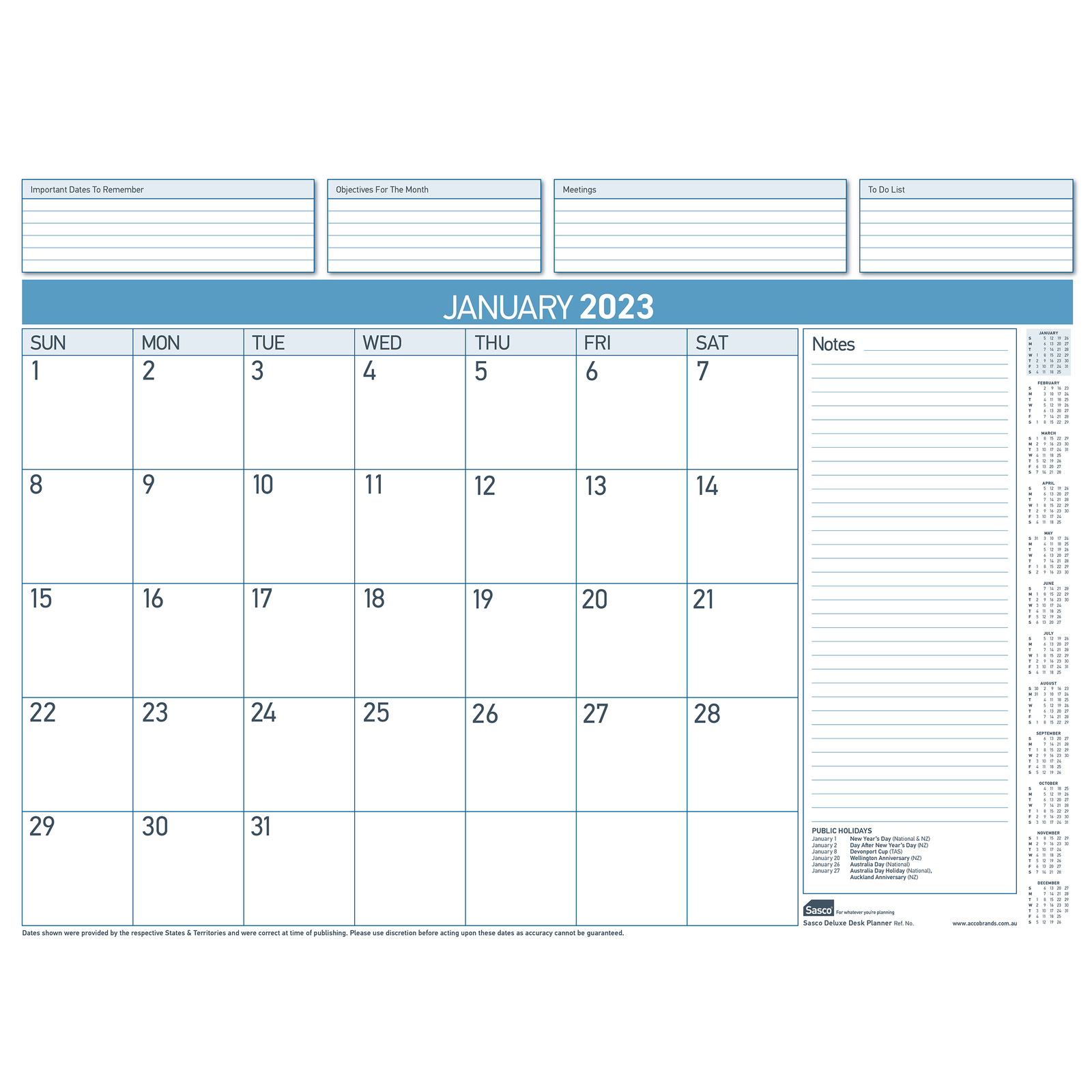 Sasco® Deluxe Desk Planner 2023