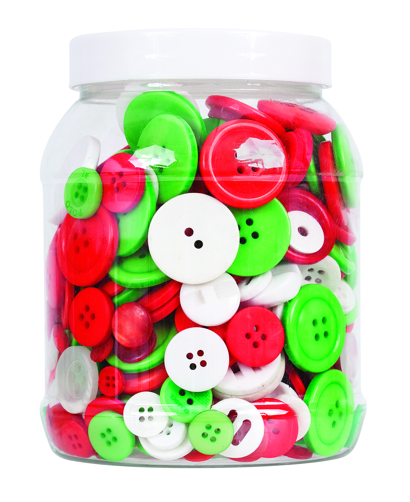 Christmas Buttons, 600g jar. A collection of buttons in traditional
