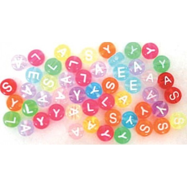 Craftworkz Flat Round Plastic Alphabet Beads Coloured for classroom use.