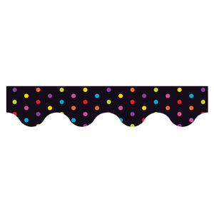 Australian Teaching Aids Card Border Scalloped - Multicolour Polka Dots on Black Background