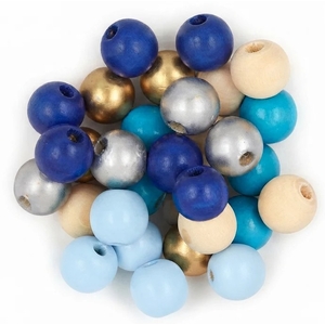 Arbee Wooden Beads - Blue & Neutral Tones