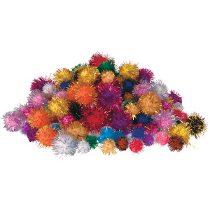 EC Glitter Pom Poms Assorted Sizes - Pack of 200