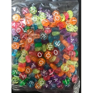 Craftworkz  Flat Round Plastic Coloured Alphabet Beads - Vowels
