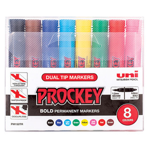 uni Prockey Dual Tip Permanent Markers - Assorted colours