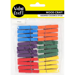 Value Craft Mini Wooden Pegs - Coloured