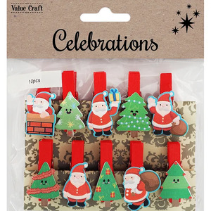 Value Craft Mini Wooden Xmas Pegs Santa's and Trees