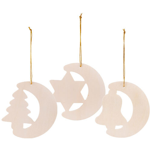 Zart Wooden Christmas Shapes - Crescent Moon with Star, Bell and Tree