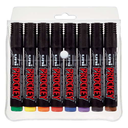 uni Prockey Permanent Markers Chisel Point 8 Assorted Colours