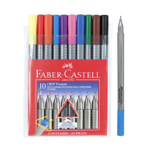 10x Stylos Feutre Faber-Castell Grip Finepen 0.4 mm