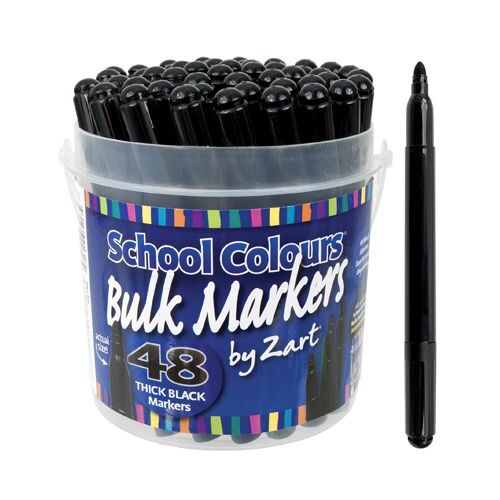 Zart Art Black Markers thick (medium point). Non toxic. Economical.