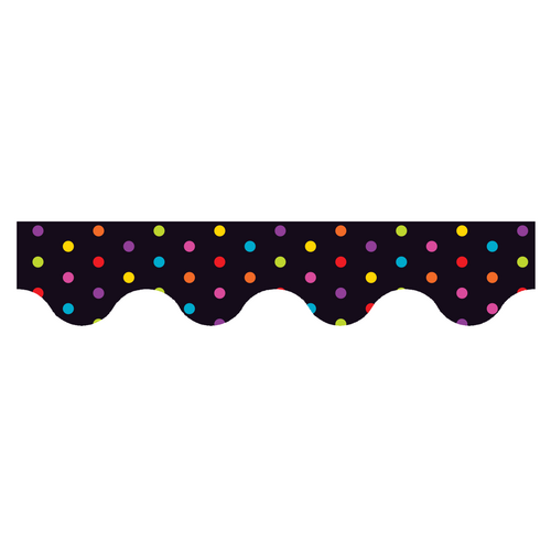 Australian Teaching Aids Card Border Scalloped - Multicolour Polka Dots on Black Background