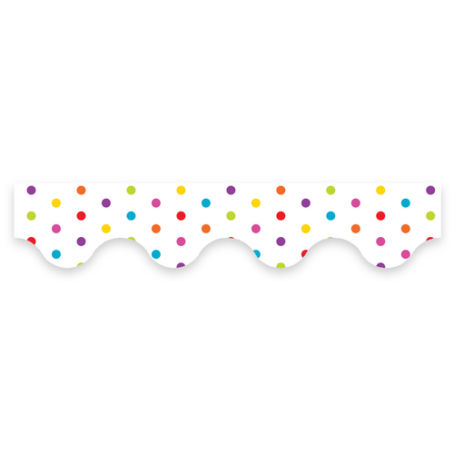 Australian Teaching Aids Card Border Scalloped - Multicolour Polka Dots on White Background