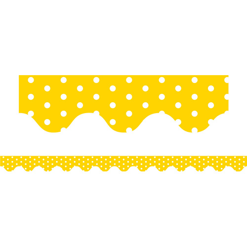 Australian Teaching Aids Card Border Scalloped - White Polka Dots on Yellow Background
