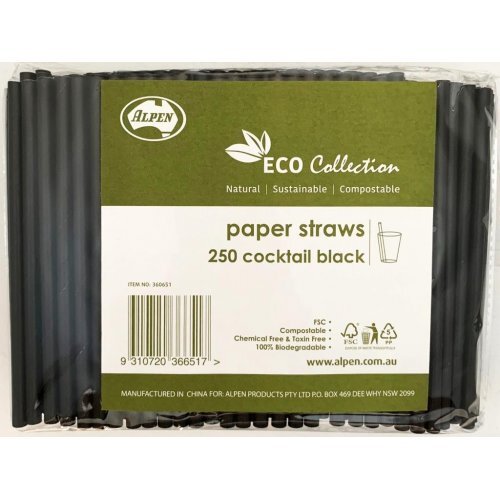 Alpen Cocktail Paper Straws - Black