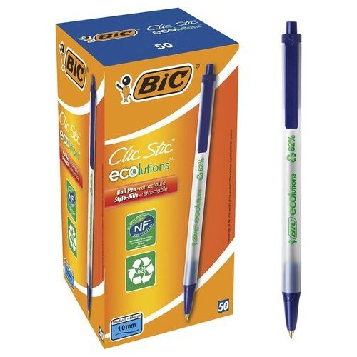  Bic® Clic Stic Ecolutions™ Ball Point Pen Box of 50 Blue