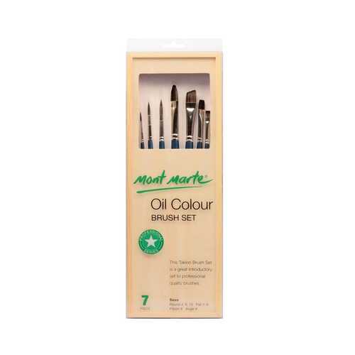  Mont Marte Oil Colour Taklon Brush Set in Wood Brush Box - (Professional  Series)