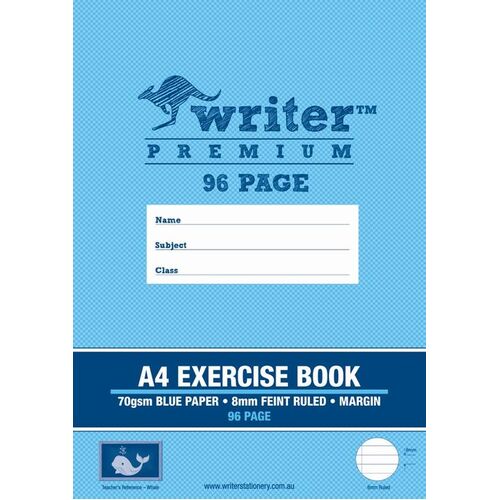 Writer Premium Blue Exercise Book A4 96 page  8mm Ruled - Whale