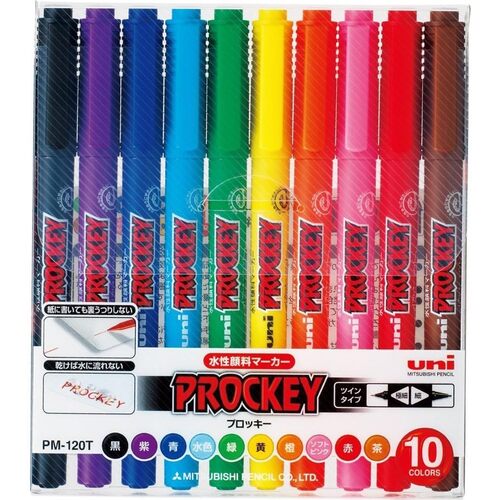 uni Prockey Dual Tip Permanent Bullet Markers - Assorted Colours