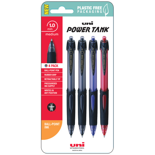 uni Power Tank Retractable Ballpoint Pens Assorted Colours - 4 piece