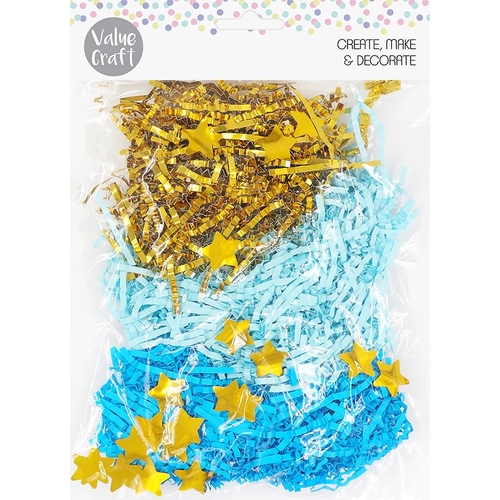 Value Craft Easter Basket Fill (Grass) - Blue, Gold With Stars