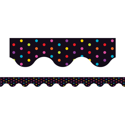 Australian Teaching Aids Magnetic Border Scalloped - Multicolour Polka Dots on Black Background