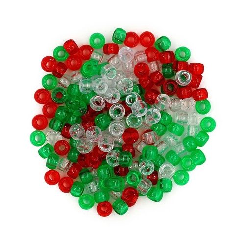Value Craft Plastic Glitter Pony Beads - Christmas Colours
